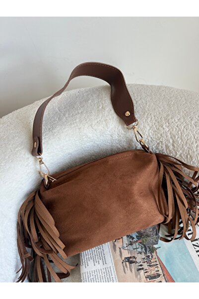 ZEYZEYBUTİK Geantă Jolie din piele intoarsa cu detaliu ciucure, culoare bronz