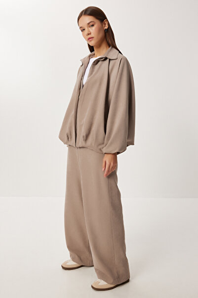 Lovelyİstanbul Bomber Jacket Pants Suede Set Lrg0057 Vi̇zon