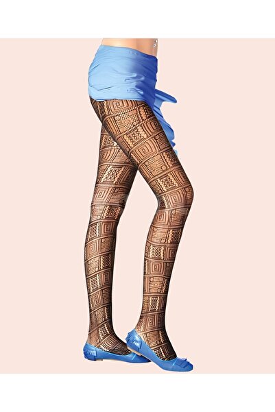 İntive Lingerie Pc Paris Tilly Black Geometric Pattern Stretchy Vintage Pantyhose