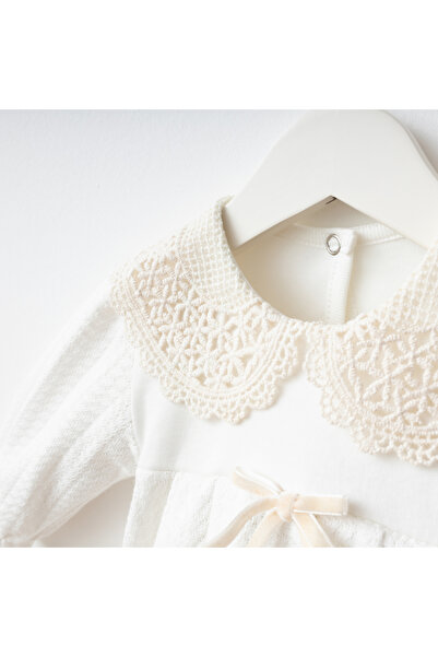 PefyBaby Baby Girl 5-Piece Hospital Release Outfit, 100% Cotton, Lace Collar, Bow, Hat Newborn Set Natalia Ecru