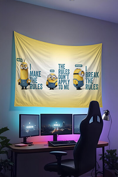 RUGRUMBA غطاء حائط مينيونز مطبوع - موضوع الرسوم المتحركة، قماش عالي الجودة، س...