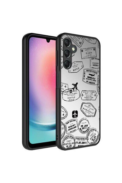 zore Galaxy A14 Case Mirrored Pattern Camera Protected Shiny Nxxa Mirror Cover - Travel