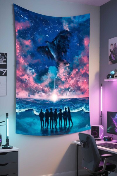 RUGRUMBA غطاء حائط BTS مطبوع - موضوع موسيقي، قماش عالي الجودة، سجادة حائط منسوجة