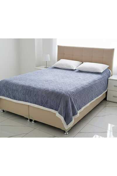 OEM Cocolino warm blanket with fur, 200x230 cm, braided pattern, Denim Blue