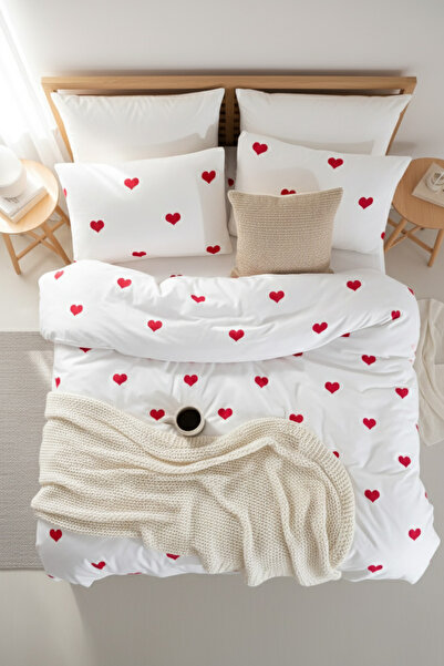Perotti Love Heart Ranforce 100% Cotton Single Duvet Cover Set with Elastic Fitted Sheet