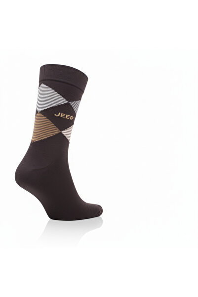 Jeep Erkek Pamuklu Pantolon Çorabı Burun Dikişsiz Kahverengi Baklava Desen