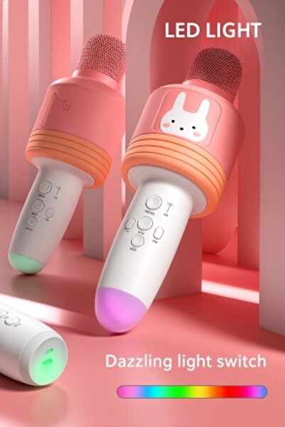 OEM Kids' portable 2-in-1 karaoke microphone with built-in speaker, RGB lights, echo, rechargeable (oran