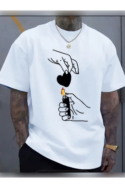 TİMİSİVA Unisex oversized KALP.Ç με τύπωμα 100% βαμβάκι 30/1 με κοντό μανίκι ...