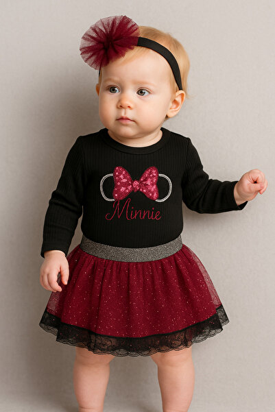 Arı Bebe Baby Girl Minnie Embroidered Bodysuit with Tulle Skirt Tutu Set