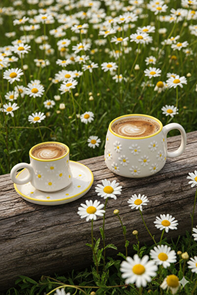 Gezdikçe Bilelim My Dear Self Series, Daisy Cup and Mug Set, Handmade Ceramic, Gift, Mug, Hand Made