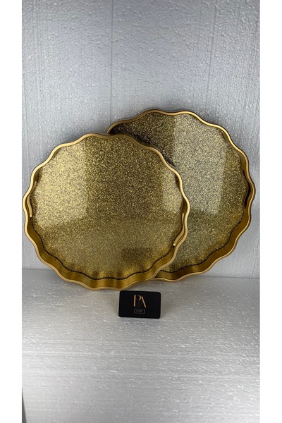 Palpe 2li Simli Sunumluk Camlı Tepsi Dekoratif Obje Biblo Salon Aksesuar Sehpa Masa Ofis Salon Dekor