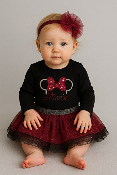 Arı Bebe Baby Girl Minnie Embroidered Bodysuit with Tulle Skirt Tutu Set