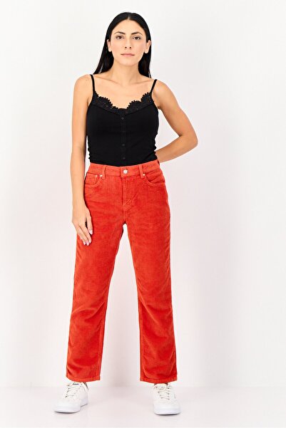 Reiko Women Cropped Fit Velvet Corduroy Pants, Red