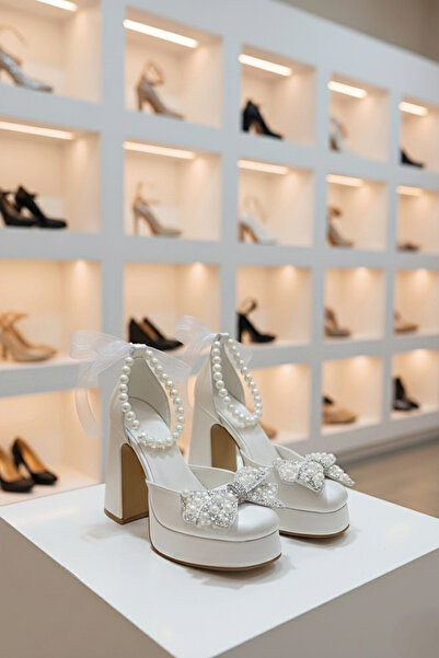 Modavien حذاء زفاف نسائي بمنصة 10 سم مع فيونكة لؤلؤية