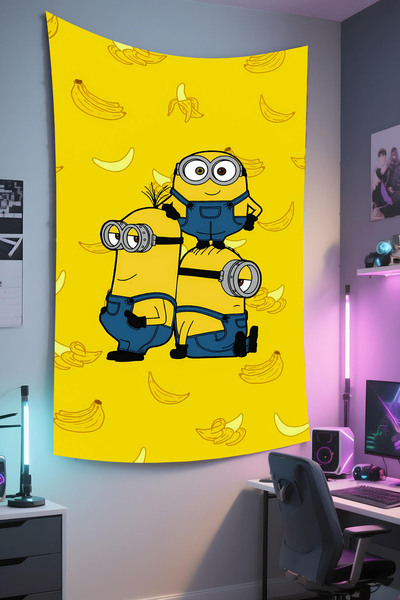 RUGRUMBA غطاء حائط مينيونز مطبوع - موضوع الرسوم المتحركة، قماش عالي الجودة، س...