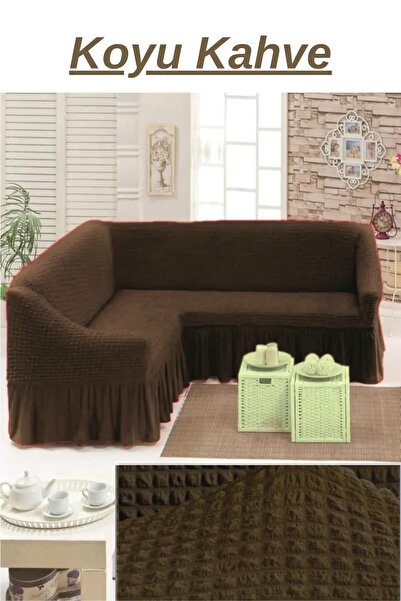 EJMEL L Shaped Sofa Cover with Pleated Fabric, Skirt. 1 Pcs Stretchy L Seat Cover with Sponge