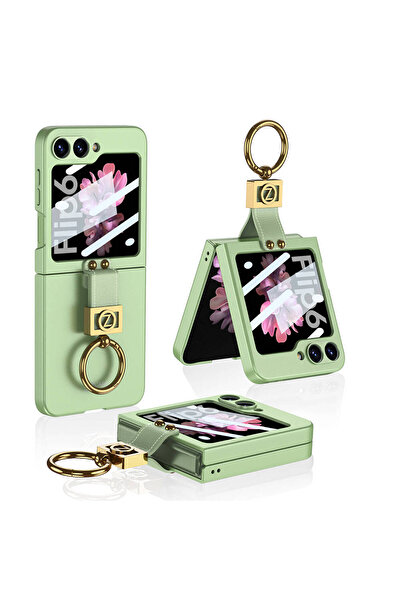zore Galaxy Z Flip 6 Case Nxxa Z Letter Ringed Kipta Cover-Green
