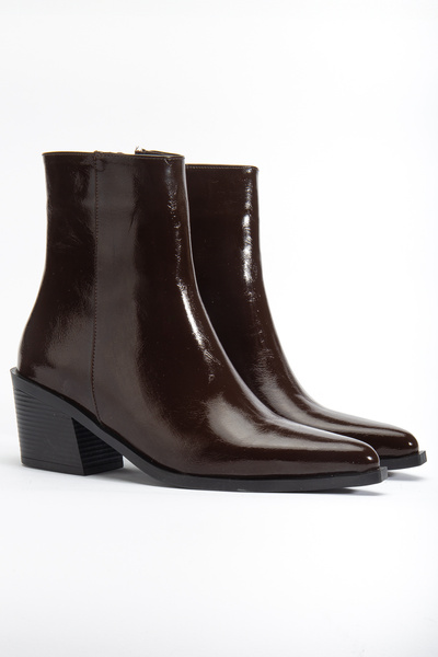 DENORA Καφέ λουστρίνι με μυτερή μύτη με φερμουάρ Western Cowboy Boots