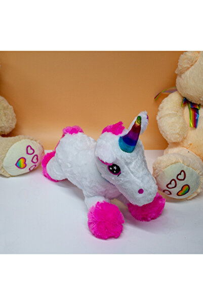 velve Unicorn de plus Rainbow Pony, cu print curcubeu si sunet/melodie, Inalt...