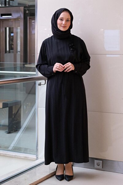 FUAT GÜRSEN Fuat Gürşen Lined Dress with Spliced Stone Shoulder Brooch Accessories