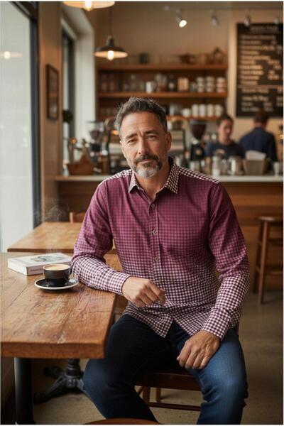 EREN STYLE Cămașă clasică din țesătură de flanel de iarnă, 100% bumbac, cu mâ...