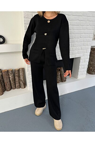 Nivora Style Sun Button Knitwear Top and Bottom Set New Season Trend Sweater Pants Two-Piece Combination