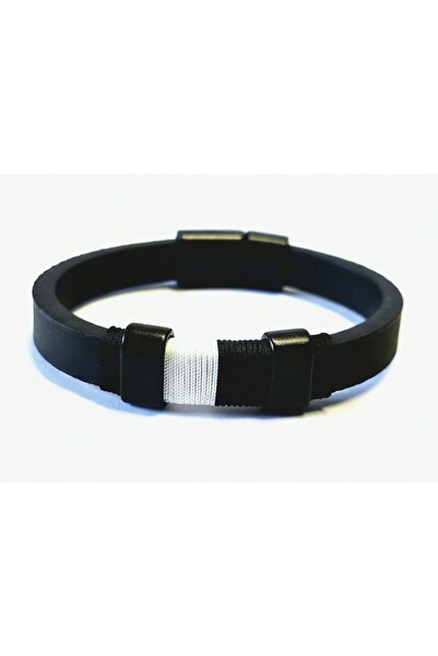 bumerangspor Black - White Rope Wrapped Faux Leather Bracelet