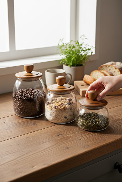 zezedesing Acacia Vacuum Lid 3 Size Jar Set