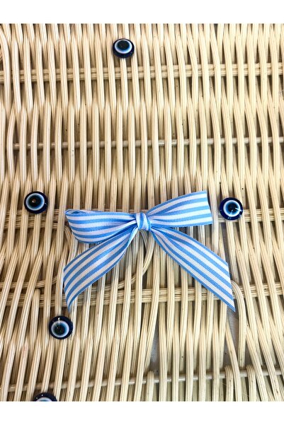 Nb Decoroma Blue Striped High Quality 20 Pieces Ribbon Bow – Gift Wrapping, Decoration, Baby (Handmade)