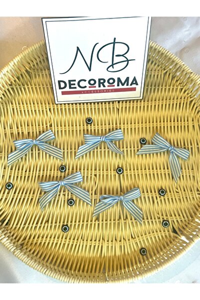 Nb Decoroma Blue Striped High Quality 20 Pieces Ribbon Bow – Gift Wrapping, Decoration, Baby (Handmade)