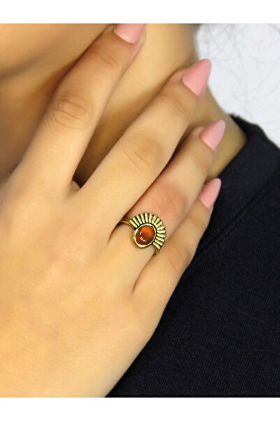 esha Natural Stone Agate Round Natural Stone Antique Model Women's Adjustable Ring Euy82A