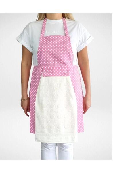alinastore Towel-Like Waterproof Kitchen Apron with Pink Polka Dots