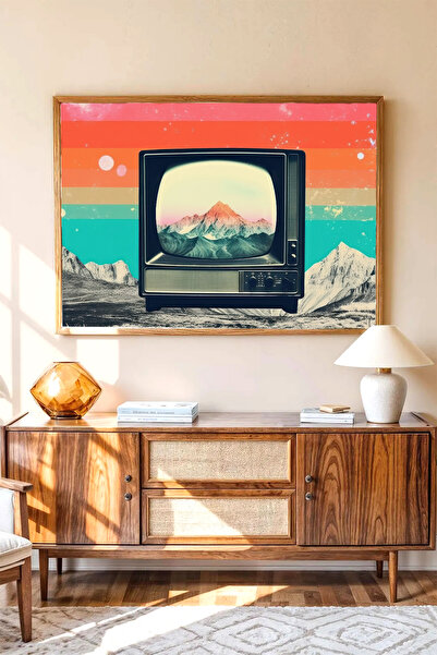 AKSU SANAT Retro Tüplü Televizyon, İllüstrasyon Kanvas Poster, (ÇERÇEVESİZ) Kanvas Poster 1PSTR363