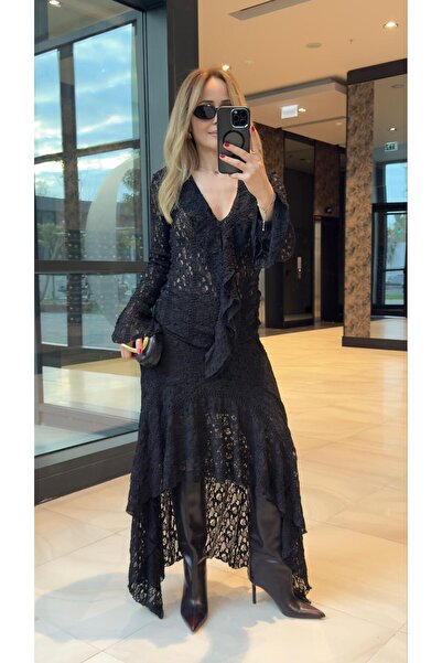 FEMİAS Black Volan Detail Lace Blouse