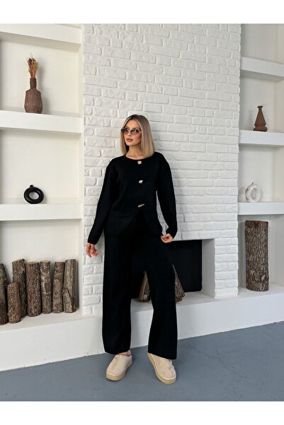 Nivora Style Sun Button Knitwear Top and Bottom Set New Season Trend Sweater Pants Two-Piece Combination