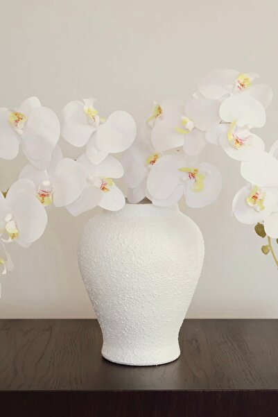 AYSA HOME DECOR Sova Ceramic White Textured Stoneware Vase