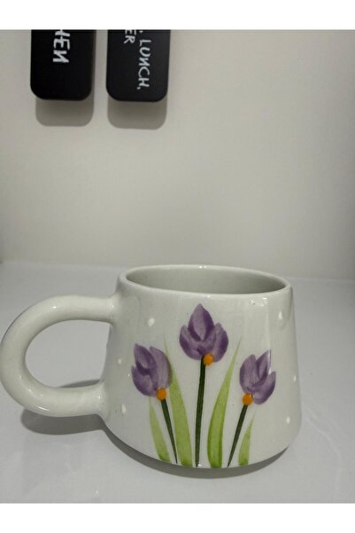 Bumelo طقم فناجين قهوة سيراميك مزخرفة يدويًا 3 قطع بزهور بنفسجية