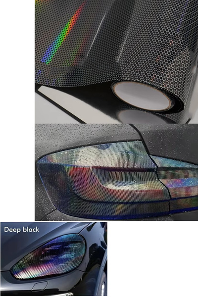 MeyZone Hologram Dark Black Honeycomb Pattern Headlight Stop Film Headlight Foil Headlight Scratch Scratch Blocker 100Cmx30Cm