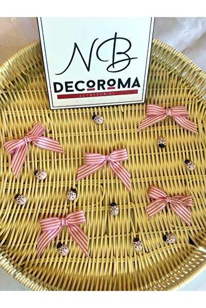 Nb Decoroma Pink Striped High Quality 20 Pieces Ribbon Bow – Gift Wrapping, Decoration, Baby (Handmade)