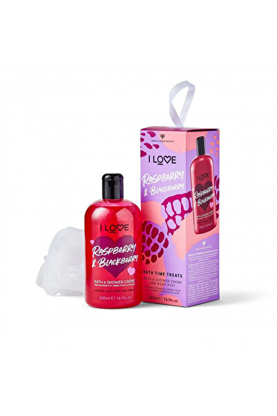 I Love Set I Love: Gel de duș hidratant cu zmeură și mure 500 ml + Burețel de...