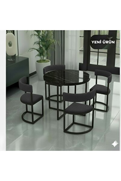 EDMONDA EV AKSESUAR MELİS METAL 90 CM ÇAP YUVARLAK YEMEK MASASI TAKIMI 4 KİŞİLİK BALKON MASASI TAKIMI MUTFAK MASASI