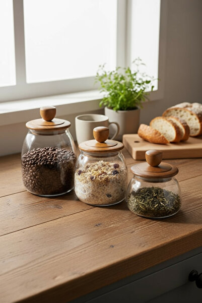 zezedesing Acacia Vacuum Lid 3 Size Jar Set