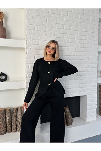 Nivora Style Sun Button Knitwear Top and Bottom Set New Season Trend Sweater Pants Two-Piece Combination