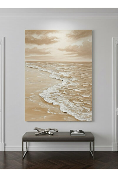 Atölye Pina El Yapımı Dokulu Bej Deniz Manzarası Akrilik Tablo – İmpasto Tekn...