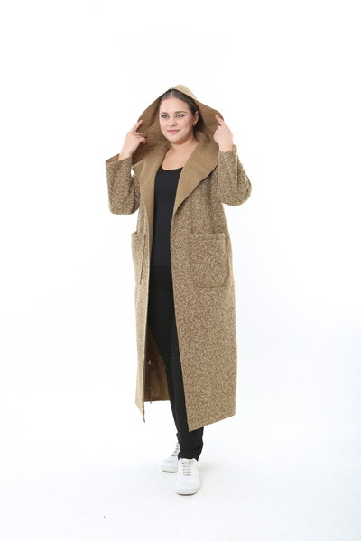XL Modam Women's Pompon Coat Hooded Large Size Mink Coat