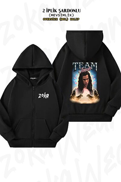 ZOKAWEAR Унісекс Team Jacob Cursed Fan Collage з принтом Oversize з принтом на спині, на блискавці, з капюшоном