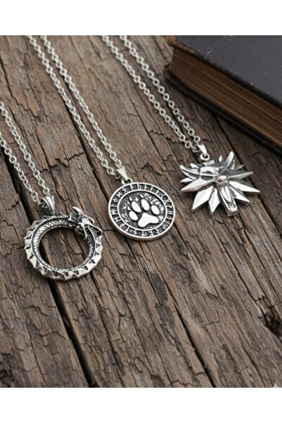 E&F Takı 3-Piece Men's Necklace Bear Claw Wolf Snake Figured Men's Necklace G...