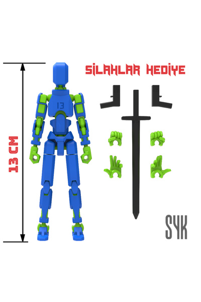 SYK Design Robot 13 Dummy Mavi Yeşil Tüm Eklemleri Hareketli Aksiyon Figürü O...