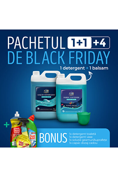 Luxe Wash Pachet 5L Detergenti + 5L Balsam + Cupa Dozaj, Solutie Toaleta, Solutie Vase si Solutie Geamuri