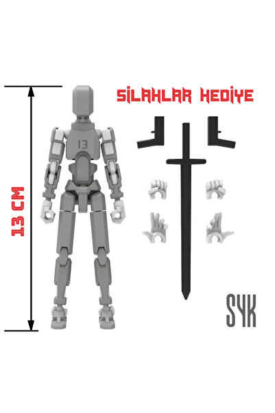 SYK Design Robot 13 Dummy Gri Beyaz Tüm Eklemleri Hareketli Aksiyon Figürü Oy...